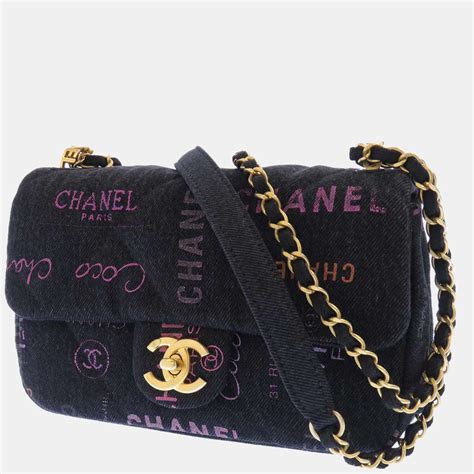 chanel denim embroidery bag pre owned|Chanel denim flap bag 2019.